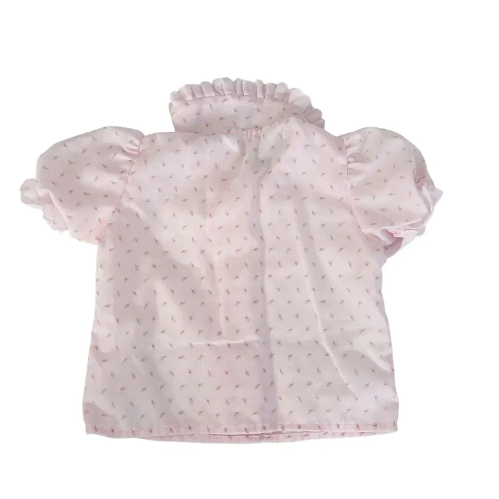 Vintage HealthTex Pink Floral Short Sleeve Button Down Shirt Sz 9M